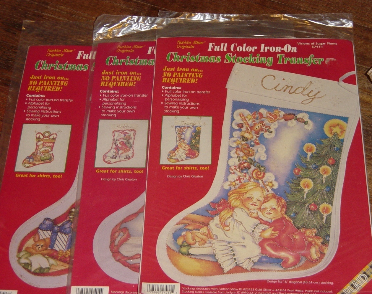 Lot 3 Different Color Christmas Stocking Transfers Crafts Sewing Santa Bears New - $10.00