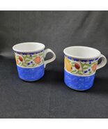 Dansk Vintage Coffee Cups (2) &quot;Fiance Fruits&quot; Pattern HTF Blue Great Con... - €14,52 EUR