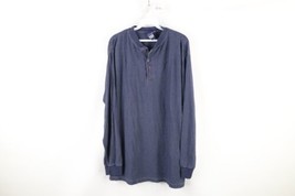 Vintage 90s Streetwear Mens XL Faded Striped Long Sleeve Henley T-Shirt Blue - £35.52 GBP