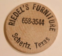 Vintage Riedel&#39;s Furniture Wooden Nickel Schertz Texas - $4.94