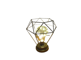 Diamond Metal Cage Table Lamp Cordless LED Light Battery Powered 9&quot;Tall W/Bulb - £31.53 GBP