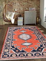 6 x 9 ft. Hand Knotted Afghan Wool &amp; Silk Kazak Rectangle Area Rug, Dark Ora - £411.08 GBP