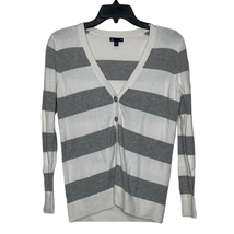 Gap Cardigan Sweater Size Small White Gray Striped Cotton Blend Womens Knit - £15.49 GBP