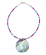 Sterling Silver Purple Blue Medallion Shell Pendant Necklace - £18.96 GBP