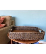 LARGE Vintage Wicker And Wood Tray! Handles 23&quot;x15&quot;x5 - $98.01