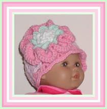 Preemie Baby Hat Pink Mint Green White Flower Girl Babies Extra Small - £8.51 GBP