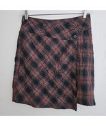 Royal Robbins Crimped Flannel Skirt Short Wrap Look Size 4 Gray Burgundy... - $17.77