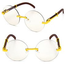 Men&#39;s Vintage Retro Style Round Clear Lens EYE GLASSES Rimless Gold &amp; Wo... - £13.14 GBP