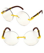 Men&#39;s Vintage Retro Style Round Clear Lens EYE GLASSES Rimless Gold &amp; Wo... - £12.84 GBP