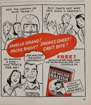 1958 Print Ad Sir Walter Raleigh Tobacco Cartoon Football Player Smokes Pipe - £11.74 GBP