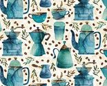 Cotton Coffee Cream Pots Cups Cotton Fabric Print by the Yard D570.25 - $14.95