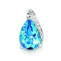 Sterling Silver Rhodium Plated Pear Swiss Blue Topaz Pendant Charm 13mm x 8mm - £63.94 GBP