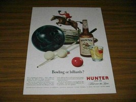 1949 Print Ad Hunter Whiskey Man on Horse,Brunswick Bowling Ball,Pool Balls Cue - £10.94 GBP