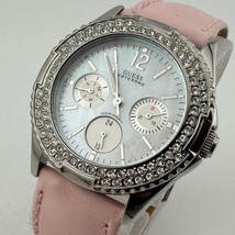 Guess Quartz Watch Women 100m Silver Rhinestone Day Date Leather New Bat... - $442.96 MXN