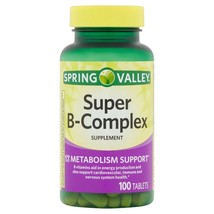 Spring Valley Super B-Complex Metabolism Support B Vitamins Tablets, 100 CT.. - £11.86 GBP
