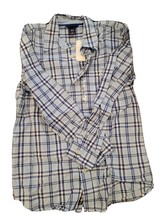 NWT New With Tags GAP Boy&#39;s Blue Plaid Long Sleeve Dress Shirt Size L (10) - £23.77 GBP