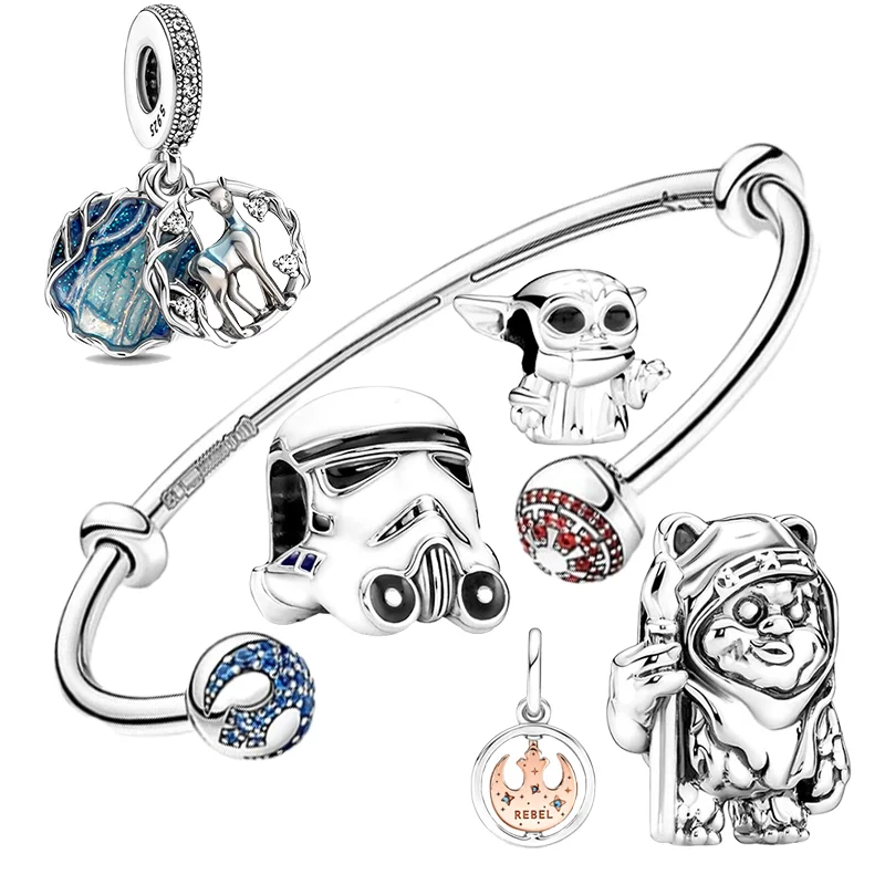 Play 2022 New 925 Silver   Rescuer Star Charms Wars A For Original m Bracelet Ak - £23.18 GBP