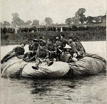 1914 WW1 Print British Troops Crossing River Antique Military Period Col... - $666.19 MXN