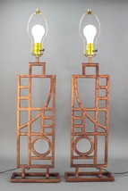 Pair Robert Sonneman Kovacs Post Modern Geometric Burnished Copper Table Lamps - £1,647.79 GBP