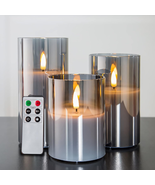 Smoke Grey Glass Flameless Candles with Remote, Flickering Battery Opera... - $27.44