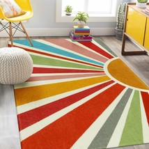 Retro Sun Area Rug For Living Room, 5X7 Boho Washable Rug For Bedroom, Colorful  - £93.32 GBP