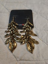 Tarnished Brass Leaf Cascade Earrings Chic.  Never Worn!  3.5&quot; - $25.91 CAD