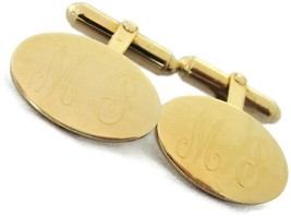 &quot;MP&quot; Initials Oval 1/20 12Kt Yellow Gold Filled Cufflinks Signed BAB - £35.60 GBP