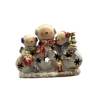 Christmas Snowman Trio Tea Light Ceramic Candle Holder Home Table Mantle Decor - £14.85 GBP