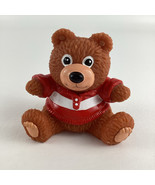 Vintage Teddy Bear Squeeze Squak 4&quot; Toy Red White Stripe Shirt Baby Todd... - $33.78 CAD