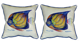 Pair of Betsy Drake Blue Ring Angelfish Large Pillows 18 Inch x 18 Inch - £69.89 GBP