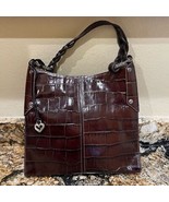 Vintage Brighton Endora Brown Croc Embossed Leather Shoulder Bag Silver ... - $52.91 CAD