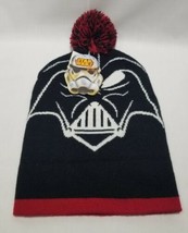 Star Wars Darth Vader Pom Cuffed Knit Beanie Hat Cap Black Red Bioworld Disney - £9.91 GBP