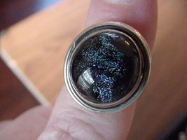 (#DR7.5-6) Size 7.5 Dichroic Glass Sterl Silver Ring Green Blue - £24.64 GBP