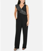 NY Collection Womens Petites SZ PXS Black Glitter Ruffle Sleeveless Jumpsuit NEW - £17.91 GBP