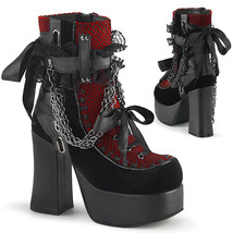 Demonia CHARADE-110 Women&#39;s 4&#39;&#39; Heel Platform Black Red Lace-Up Ankle Boot - £94.48 GBP