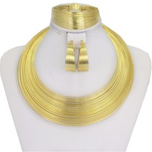 Fashion Dubai Gold Jewelry Sets for Women African Wedding Wire Charm Necklace Br - £23.97 GBP