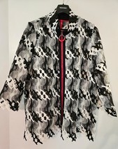 New IC COLLECTION JACKET 1X Artsy Black White Abstract Cutwork Contrast Zip - £62.11 GBP