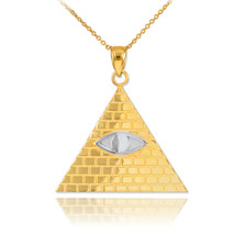 Solid 10k Two-Tone Gold Egyptian Pyramid with All-Seeing Eye Pendant Necklace - £125.37 GBP+