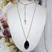 PLUNDER Black Crystal Pendant Gold Tone Beaded Chain Necklace - £18.50 GBP