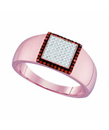 10kt Rose Gold Mens Red Color Enhanced Diamond Square Cluster Ring 1/4 Cttw - £352.88 GBP