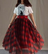 A-line Orange Plaid Tulle Midi Skirt Women Plus Size Fluffy Long Plaid Skirt image 9