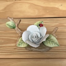 VTG Lefton China 1985 Bone China Full Bloom White Rose On Branch Ladybug... - $14.00