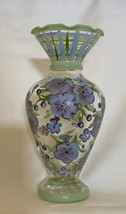 Vintage TRACY PORTER Hand-Painted Glass Bud Vase Flowers Ruffled Rim 6.5" H - £18.20 GBP