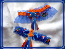 Florida Gators Blue Organza Flower Fabric Wedding Garter Set OB - £20.59 GBP
