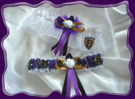 Baltimore Ravens White Organza Fabric Flower Wedding Garter Set PB - £20.53 GBP