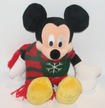 Disney Store Mickey Mouse Plush Stuffed Toy 2009 Green Sweater &amp; Scarf - £11.59 GBP