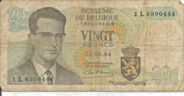 Royaume De Belgique Tresorerie Vingt Francs 20 Francs Note # 2 - $6.92