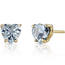 14K Yellow or White Gold 1.50 Carat Heart Shape Aquamarine Stud Earrings - £209.63 GBP