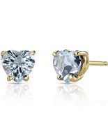 14K Yellow or White Gold 1.50 Carat Heart Shape Aquamarine Stud Earrings - $260.99