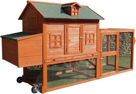 98&quot; Wheel Solid Wood Chicken Coop Backyard Hen House 4-6 Chickens w Nest... - £333.39 GBP
